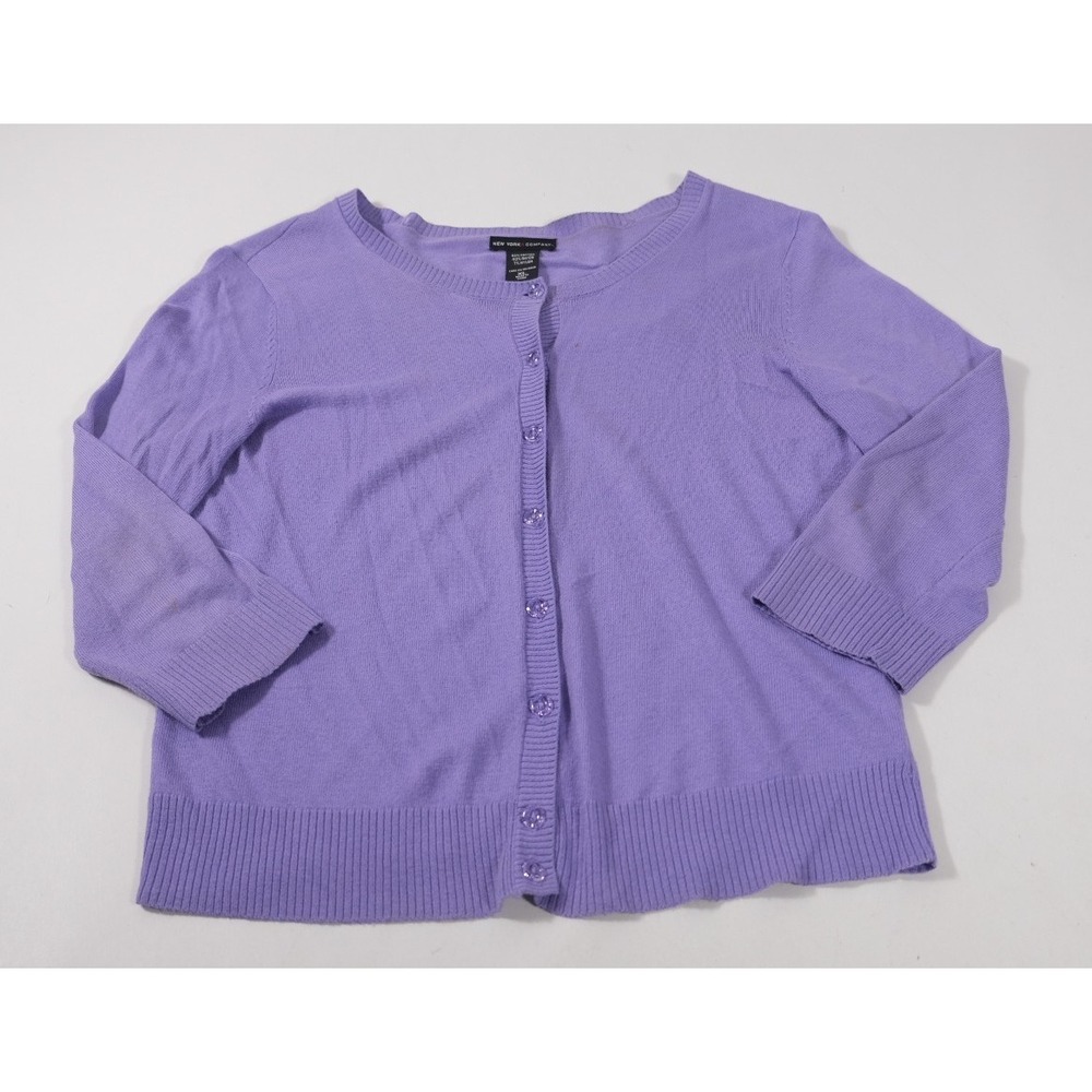 New York & Company Cardigan Womens XL Purple Button Front 3/4 Sleeve Sweater